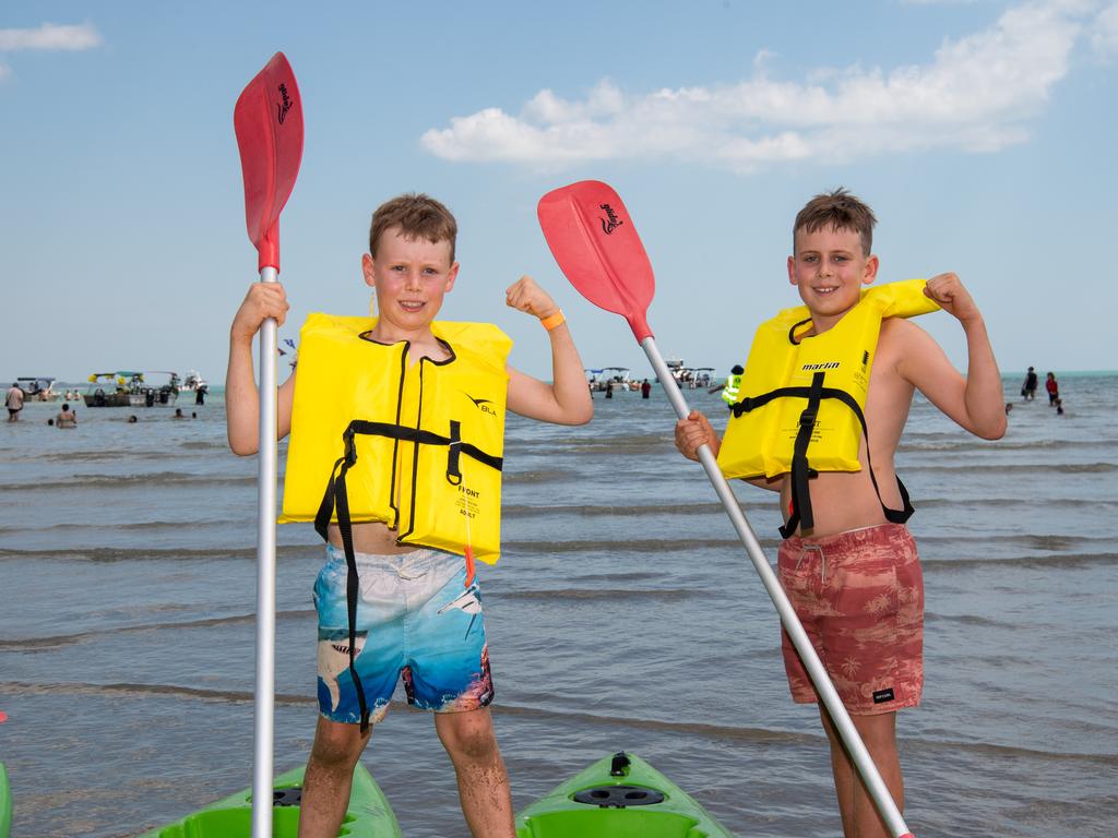 Hughen Lee and Henry Lee at the Darwin Beer Can Regatta at Mindil Beach, 2024. Picture: Pema Tamang Pakhrin