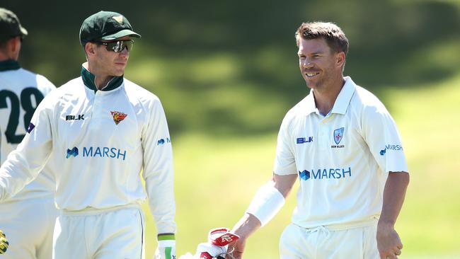 Tim Paine (L) has welcomed input from Smith and Warner (R) and David Warner. Picture: Phil Hillyard