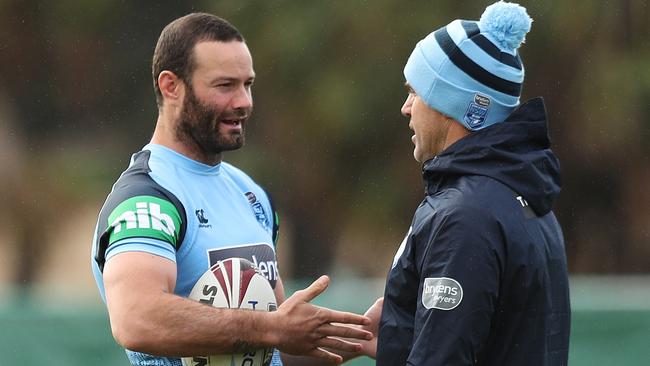 Boyd Cordner with Blues coach Brad Fittler. Picture: Brett Costello