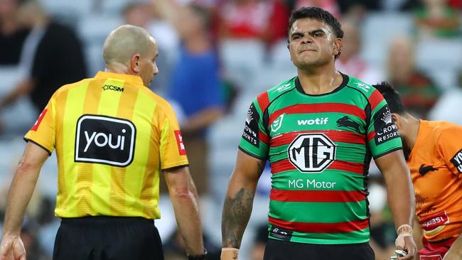 SYDNEY, AUSTRALIA - APRIL 09: Latrell Mitchell of the Rabbitohs walks off the field injured during the round five NRL match between the South Sydney Rabbitohs and the St George Illawarra Dragons at Accor Stadium, on April 09, 2022, in Sydney, Australia. (Photo by Mark Metcalfe/Getty Images)