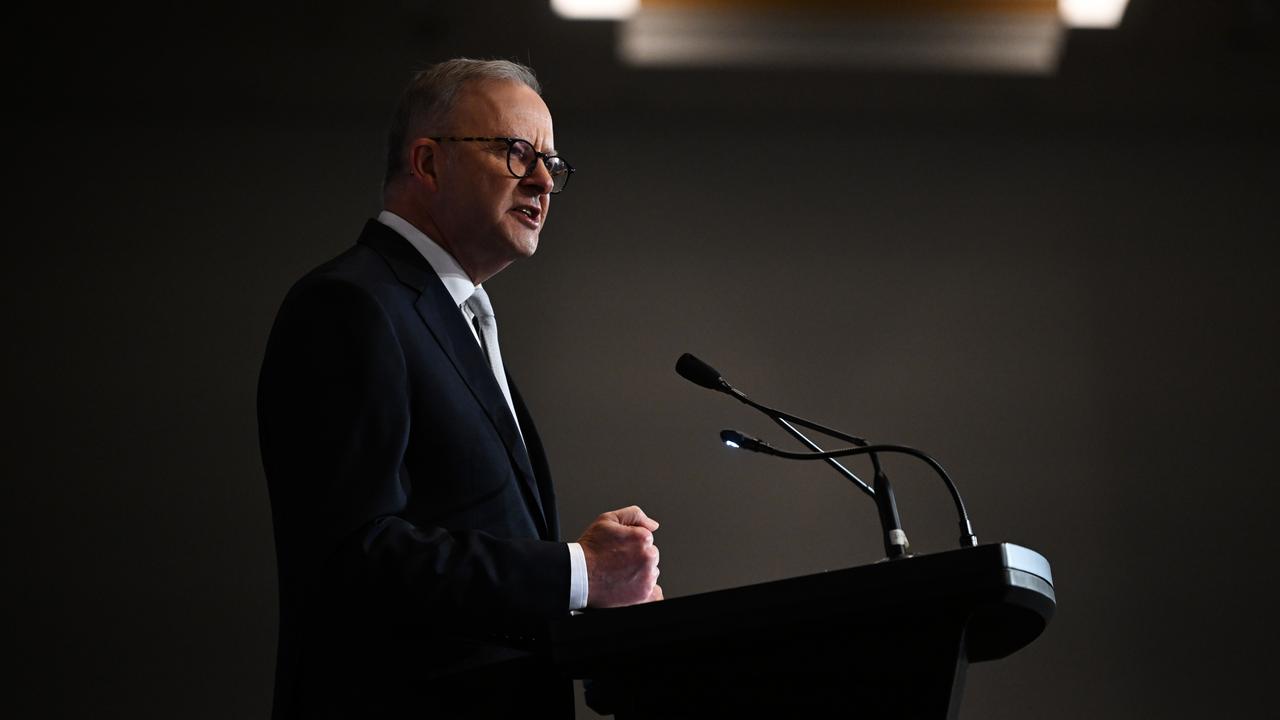 Anthony Albanese addresses the Queensland Media Club in Brisbane. Picture: Dan Peled / NCA NewsWire