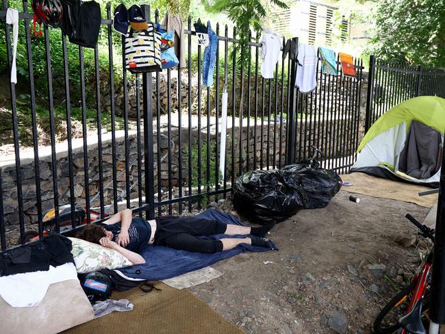 Homeless tent and rough living is occurring along the Bicentennial Bikeway from Victoria Bridge though to William Jolly Bridge. Brisbane Wednesday 13th March 2024 Picture David Clark