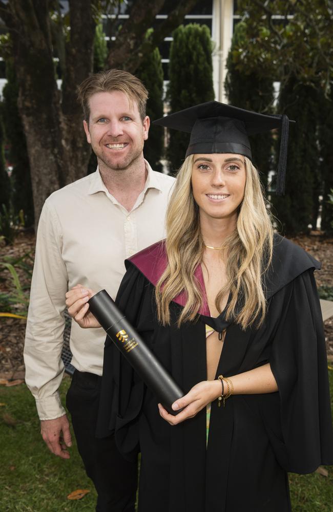 Bachelor of Engineering (Honours) graduate Thea Lennon with Hayden Lohman at a UniSQ graduation ceremony at Empire Theatres, Wednesday, February 14, 2024. Picture: Kevin Farmer