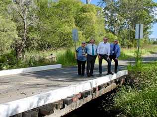 BRIDGE BUILDERS: Lexie Simmons, Jim Simmons, Kevin Hogan and Ashley Lindsay at the one of the bridges slated for reconstruction. Picture: Samantha Elley