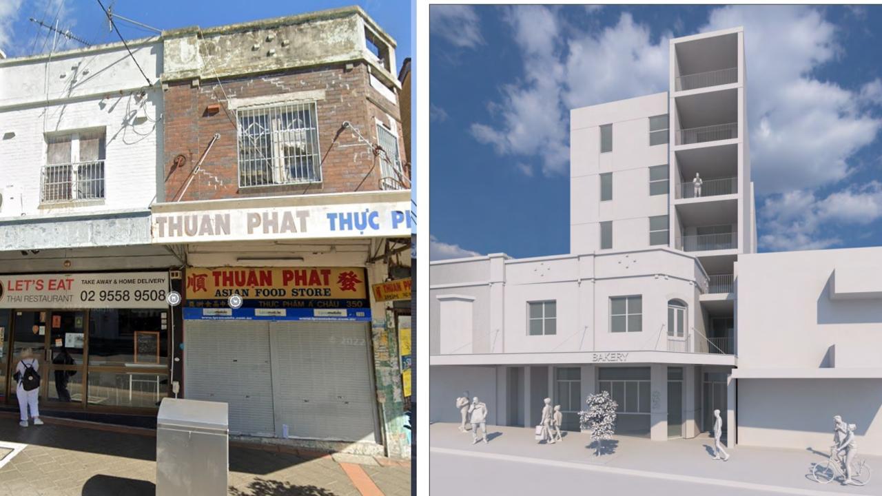 A concept image of the seven storey building (right) proposed for 350 Illawarra Rd site (left) at Marrickville.