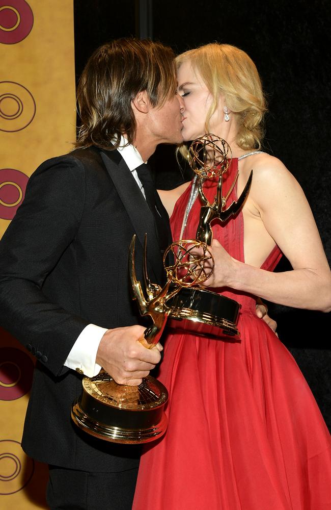 Keith Urban and Nicole Kidman kiss at the HBO’s Post Emmy Awards Reception. Picture: Matt Winkelmeyer/Getty Images