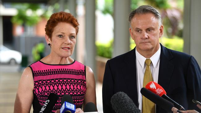 One Nation federal party leader Pauline Hanson with Mark Latham in 2018. Picture: AAP