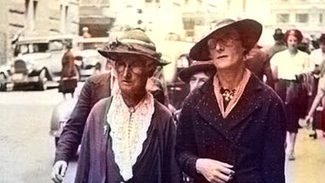 A colourised picture of Jane Starkey (closest to the road) and Florence Holland taken in the 1930’s