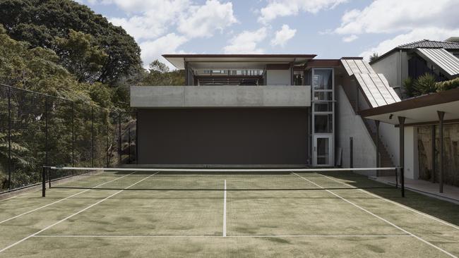 A view of the property’s tennis court.