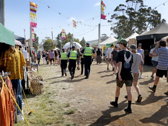 Police on patrol at the Marion Bay Falls Festival. Picture: PATRICK GEE