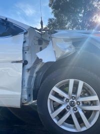 Aftermath of an attack on a mobile speed camera car.