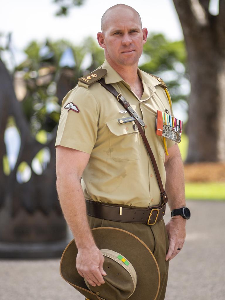 Commanding Officer 5RAR Chris Gilmore sharing the importance of ANZAC Day. Picture: Floss Adams