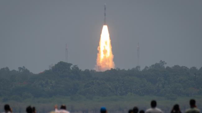 SRIHARIKOTA, INDIA - SEPTEMBER 02: People watch the Indian Space Research OrganisationÃ¢â¬â¢s (ISRO) PSLV-C57 rocket carrying the Aditya-L1 solar mission lift off from the Satish Dhawan Space Centre (SDSC-SHAR) on September 02, 2023 in Sriharikota, India. Aditya-L1 is the first space based Indian mission to study the Sun. (Photo by Abhishek Chinnappa/Getty Images) *** BESTPIX ***