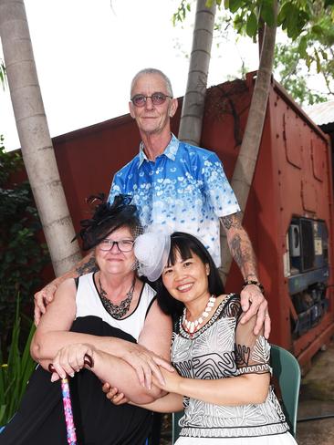 Patricia Seery with Lancy and Ray Sergent at the Noonamah Tavern Frog Races. PICTURE: Justin Kennedy