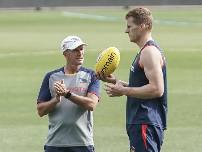 Adelaide Crows training at Adelaide Oval, Saturday April 20, 2019, Don Pyke and Reilly O'Brien - pic AAP/MIKE BURTON