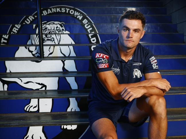 DAILY TELEGRAPH 9TH FEBRUARY 2023Pictured at Belmore Park is Canterbury Bulldogs halfback NRL player Kyle Flanagan ahead of the 2023 NRL season.Picture: Richard Dobson