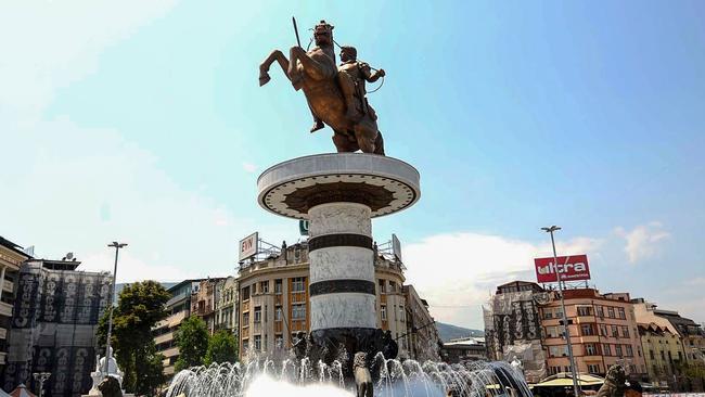 The Warrior on a Horse statue in central in Skopje that is modelled on Alexander the Great, a historical Greek figure. Picture: AFP Photo/Robert Atanasovski