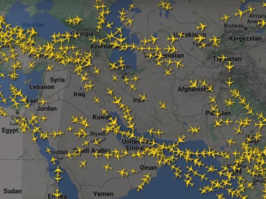 Flights were diverted from the entire Middle East airspace after Iran started firing rockets at Israel on Tuesday evening.