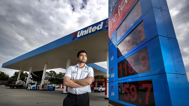 United Petrol franchise owner Jigar Patel at his Wallan service station where he discovered E10 fuel containing 1 per cent or less ethanol. Picture: David Geraghty