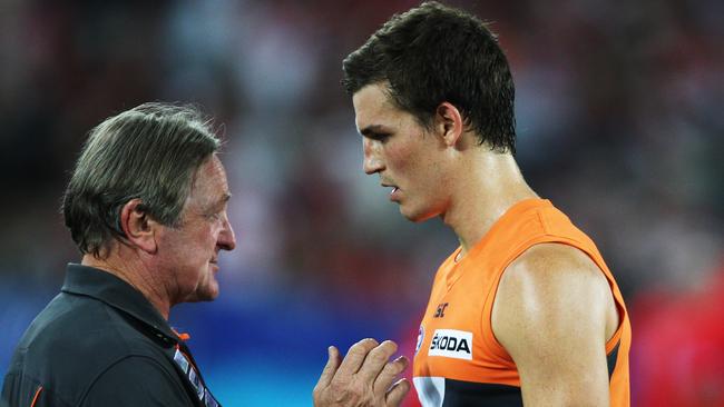 GWS coach Kevin Sheedy and captain Phil Davis. 