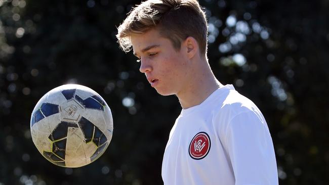 Wanderers football junior player Ben Morrison in action at Callan Park, Rozelle. Picture: Craig Wilson