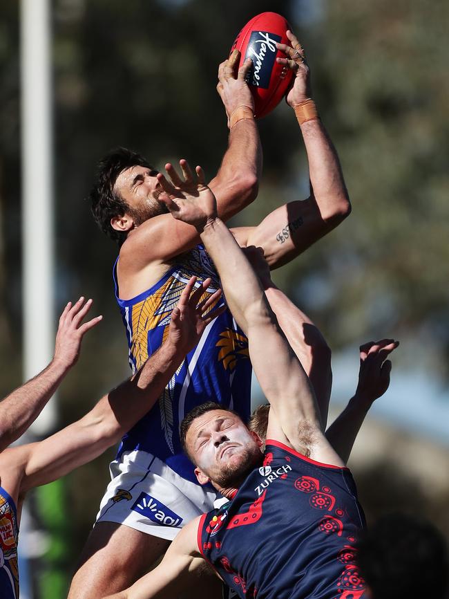 Eagle Josh Kennedy takes a big mark against the Demons in Alice Springs. Picture: Matt King/Getty