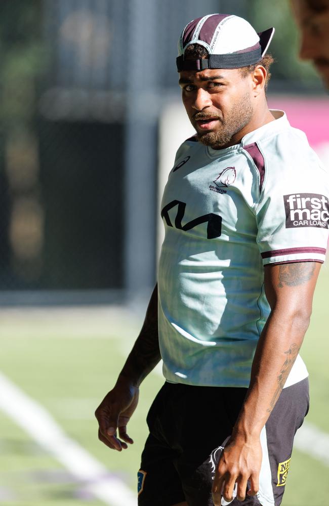 Ezra Mam at Broncos training at Red Hill on Tuesday. Picture Lachie Millard