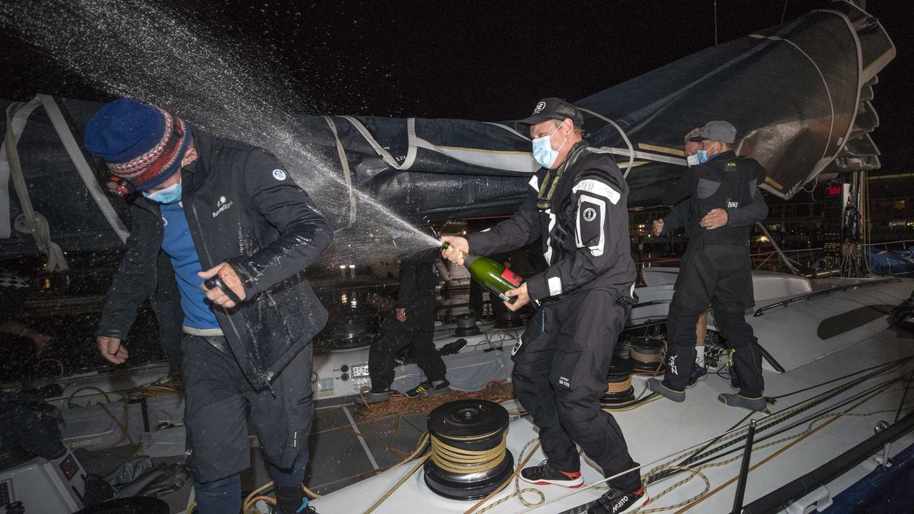 Black Jack claims line honours in the Sydney to Hobart Yacht Race. Picture: Chris Kidd