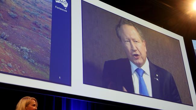 CEO Elizabeth Gaines listens as Andrew Forrest speaks from overseas at Fortescue Metals AGM in Perth Convention Centre. Picture: Colin Murty the Australian