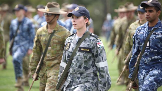 A marching drill during practice for the Australian Defence Force Academy Graduation Parade. Picture: Defence