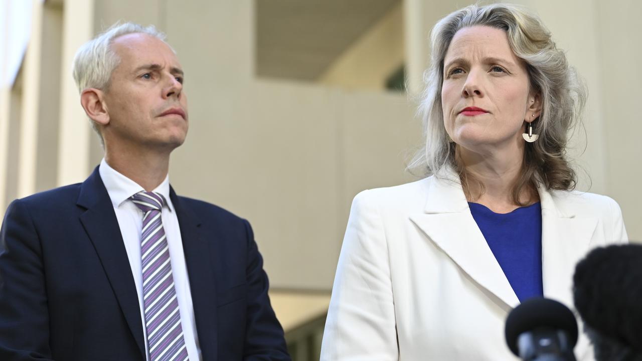 Immigration Minister Andrew Giles, with Home Affairs Clare O’Neil, last spoke at a media conference at Parliament House in Canberra in late March. Picture: NCA NewsWire / Martin Ollman