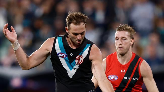 Jeremy Finlayson in action against the Bombers. Picture: Michael Willson/AFL Photos via Getty Images