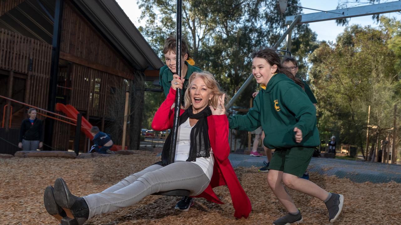 Nillumbik Council Mayor Karen Egan celebrates Eltham North Adventure Playground’s top honour. Picture: Mark Dadswell