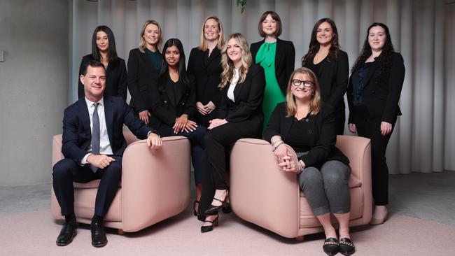 Baker McKenzie’s newly formed renewable energy legal team, from left: Emanuel Confos, Rita Lahoud, Sarah Melville, Abinayaa Kumaranathan, Harriet Oldmeadow, Lucy O’Brien, Annabel Morton, Anne-Marie Allgrove, Indiana Tappin and Sabrina Sharpe. Picture: Jane Dempster