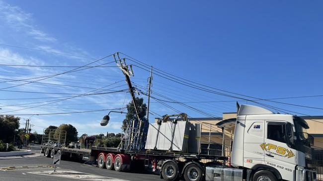 A truck has taken down a power line on Galway Ave at Marleston. Picture: Kelly Hughes/Nine News Adelaide