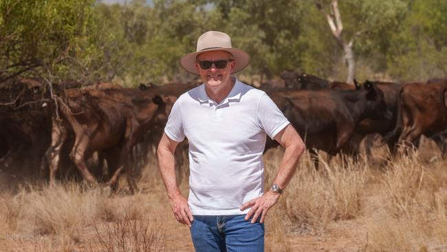 Anthony Albanese at the Lake Nash cattle station in the Northern Territory on Wednesday on his new year campaign tour. Picture: PMO