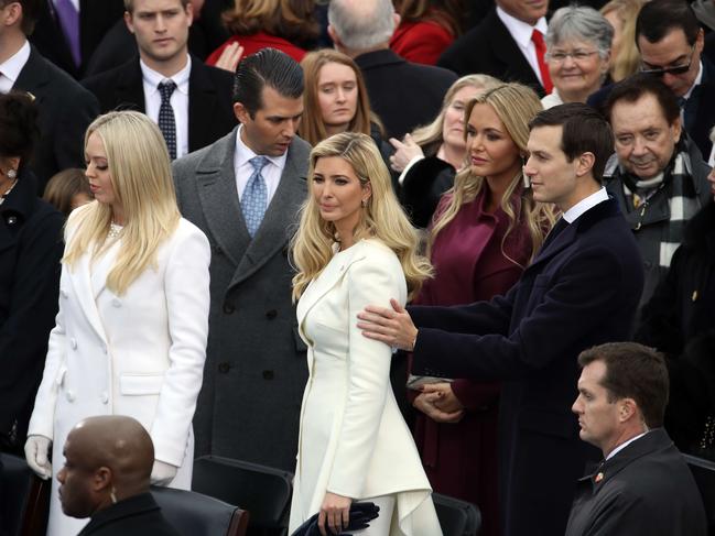 Tiffany Trump, Donald Trump, Jr., Ivanka Trump, Vanessa Trump and Jared Kushner arrive on the West Front of the U.S. Capitol on January 20, 2017 in Washington, DC. Picture: AFP