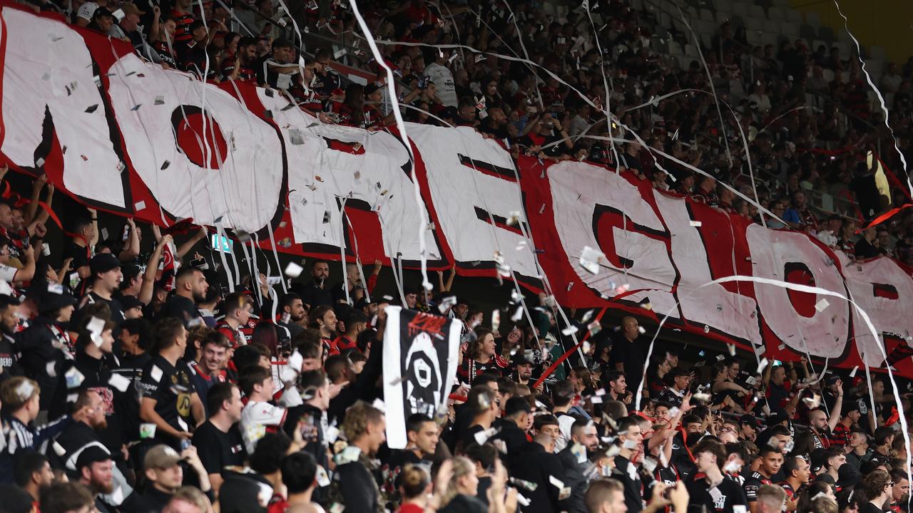 Western Sydney Wanderers fans staged a walk out after several supporters were arrested on Saturday. Picture: Cameron Spencer/Getty Images