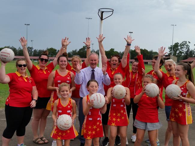 State Liberal Member for Riverstone Kevin Conolly with Riverstone Netball Club representatives at Riverstone Park.