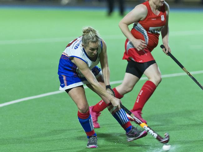 Rangeville captain Brooke Thompson shoots for goal against Red Lions in Toowoomba Hockey COVID Cup women round two at Clyde Park, Friday, July 17, 2020. Picture: Kevin Farmer