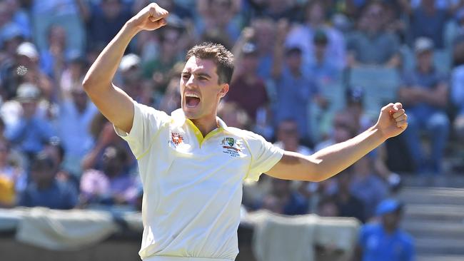 Pat Cummins was the best of the Australian during the Indians’ first innings. Picture: AAP