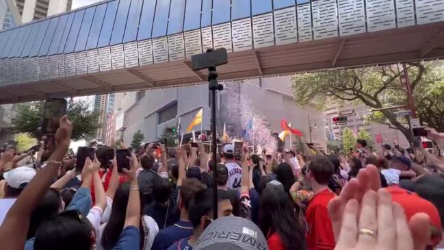 Dusty Baker Waves at Crowd During Astros' Parade in Houston