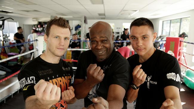 Jeff Horn, John Mugabi and Tim Tszyu. Picture: Mark Calleja