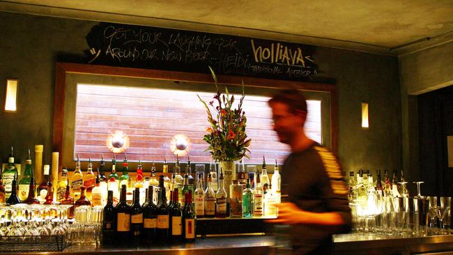 Behind the bar at Holliava Bar in Swan St.