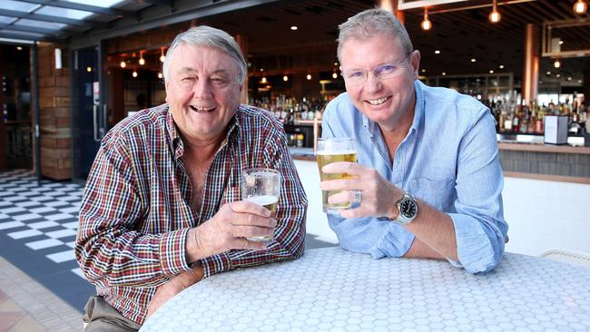 Arthur and Craig Laundy find refreshment at the family-owned Marsden Brewhouse in Marsden Park, in Sydney’s west. Picture: Tim Hunter