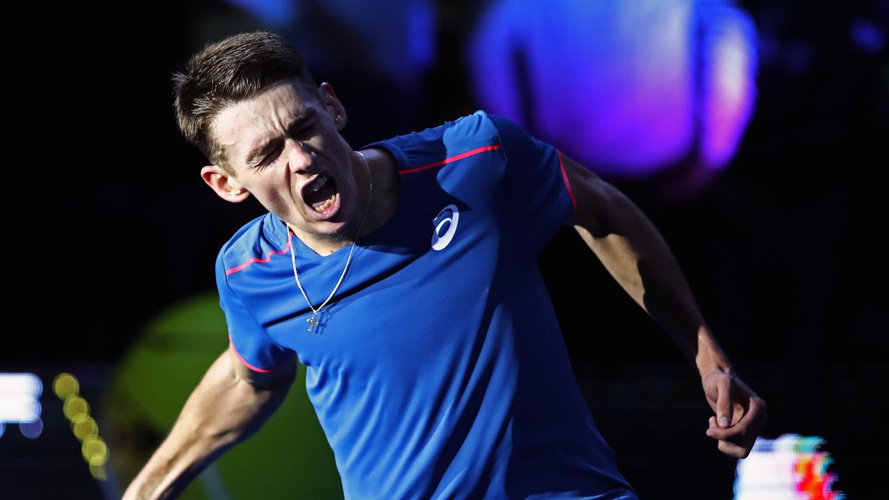 MILAN, ITALY - NOVEMBER 09: Alex de Minaur of Australia celebrates victory after his semi final victory against Jaume Munar of Spain during Day Four of the Next Gen ATP Finals at Fiera Milano Rho on November 9, 2018 in Milan, Italy. (Photo by Julian Finney/Getty Images)
