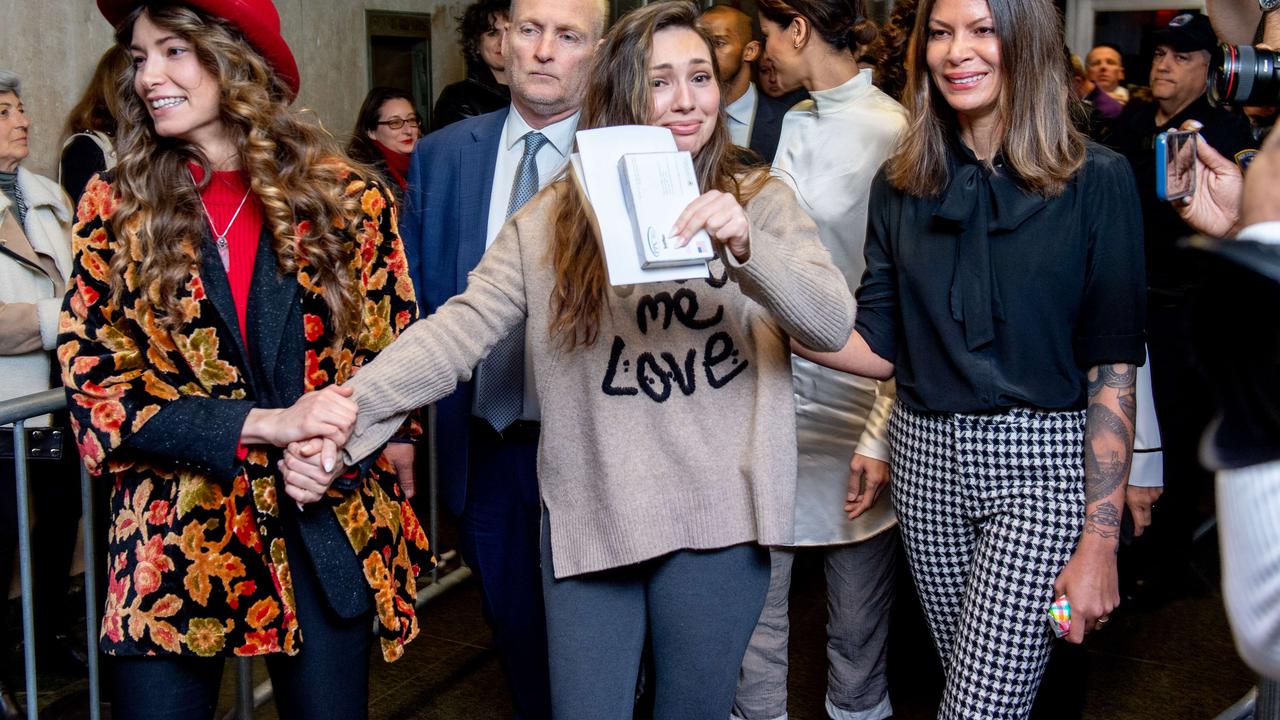 Accusers Lauren Young, Jessica Mann and Dawn Dunning walk out of the courthouse after movie mogul Harvey Weinstein was sentenced to 23 years in prison on March 11, 2020 in New York City. Picture: Roy Rochlin/Getty Images/AFP.