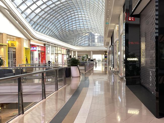 Chadstone Shopping Centre in Melbourne, usually always bustling with shoppers, is empty due to Covid-19 restrictions. Picture: Alex Coppel.