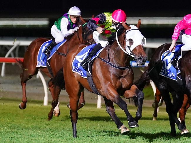 Brooklyn Boss (NZ) ridden by Jordan Childs wins the Shanks Electrical BM64 Handicap at Sportsbet Pakenham on March 24, 2022 in Pakenham, Australia. (Scott Barbour/Racing Photos via Getty Images)