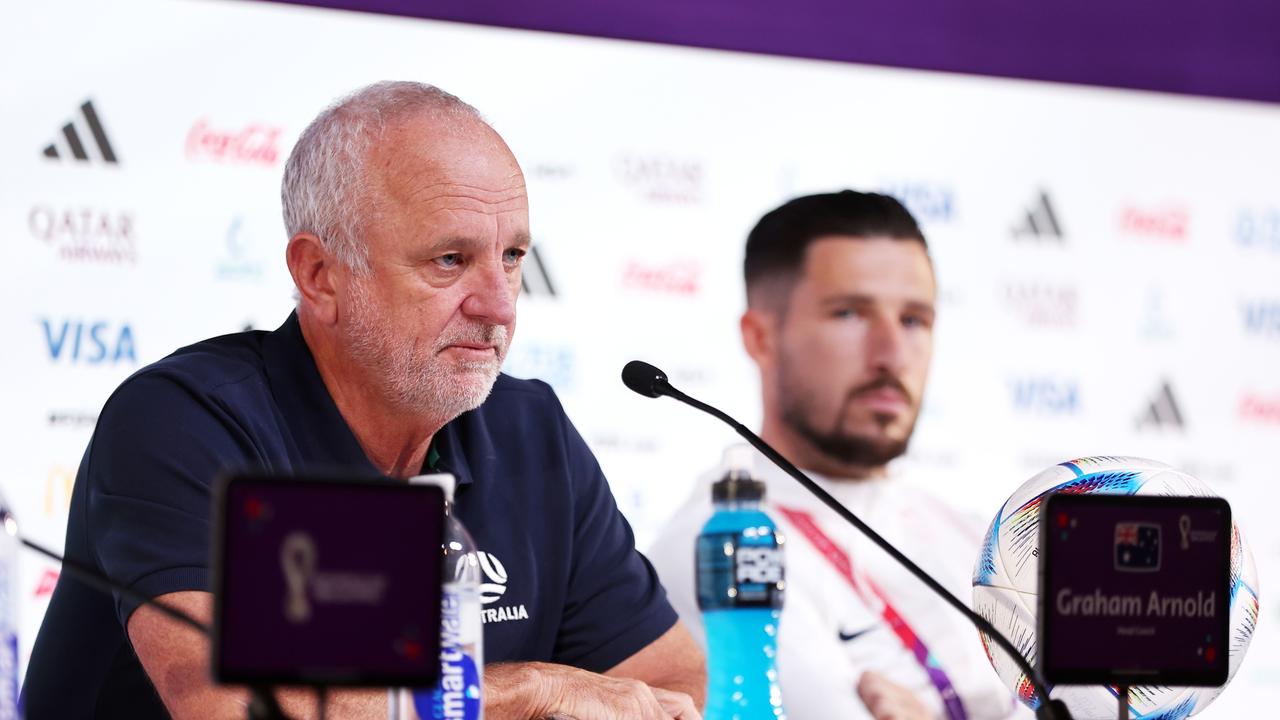 Graham Arnold, Head Coach of Australia, speaks during the Australia Press Conference at the main Media Center on November 29, 2022 in Doha, Qatar. (Photo by Christopher Lee/Getty Images)